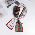 Polka dot and plaid skinny silk scarf for women in red, white and green shades - Double Sided Dot Plaid Green