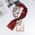 Long silk scarf in burgundy and cream with abstract lines and gold border detail - Abstract Line Art Female Red