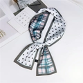 Sciarpa in seta con patchwork a pois e quadri nei toni del grigio e del blu - Doppia Faccia Pois Plaid Rosa