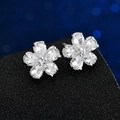 Elegante zilveren bloemoorbellen met rode robijnkorund en 925 sterling zilveren pinnen - Wit (Wit Zirconia Verzilverd)