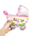 Pink baby stroller foil balloon featuring Baby Girl text and white polka dot pattern - Mini Pink Stroller