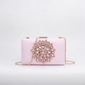 Elegant pink evening clutch bag with crystal flower decoration and gold chain strap - Pink