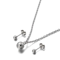 Set di gioielli in argento acciaio inossidabile con ciondolo a sfera e orecchini a lobo lucidi - Pendente 12mm + Orecchini a Bottone 8mm (KS115072-Z)