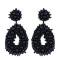 Bohemian black bead earrings featuring a hand-woven teardrop design for women - Black