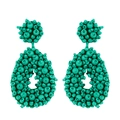 Bohemian teal seed bead drop earrings with round stud and water drop pendant style - Green