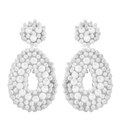 Handcrafted white seed bead teardrop earrings in a bohemian holiday style design - White