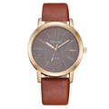 Yolako women quartz watch with brown leather strap and gold case on white background - Brown