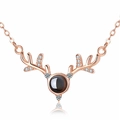 Rose gold reindeer necklace with hidden I Love You projection stone and cubic zirconia - Deer Antler Projection Style / Rose Gold (With Chain)