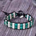Bohemian leather wrap bracelet with green turquoise beads and white rectangular stones - Turquoise Color Style (Style 4)