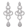 Elegant silver long tassel earrings with sparkling cubic zirconia in geometric drop design - White