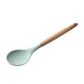 Single light green silicone ladle with natural wooden handle for non-stick cookware - Solid Spoon