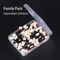 Detailed macro view of 50 dual-sided sponge eyeshadow applicators in a clear storage box - 6.5cm Black Handle Eyeshadow Stick - 50 Pcs Box