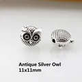 Detail of antique silver owl charm bead, 11x11mm alloy spacer for DIY bracelet making - Antique Silver Owl