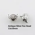 Detailed close-up of antique silver fox head beads for DIY jewelry measuring 13x10mm - Antique Silver Fox Head