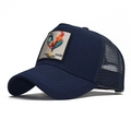 Navy blue cotton mesh trucker hat featuring a rooster embroidery patch on the front - Adjustable / Navy Blue-Rooster Embroidery(21)