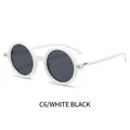 Retro round sunglasses with polished white frames, dark grey lenses and gold accents - White Frame Dark Grey Lens