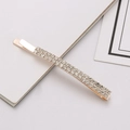 Elegant gold hair clip with double-row sparkling rhinestones and minimalist design - White