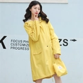 Imperméable jaune long avec capuche et poches avec sac à main assorti élégant - M / Jaune