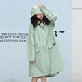 Imperméable long à capuche vert clair avec design coupe-vent élégant et grandes poches - 2XL / Vert matcha