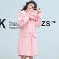 Imperméable long rose clair à capuche pour femme avec pochette de rangement assortie - M / Rose