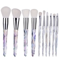 10-delige make-up borstelset met diamant kristallen handvat en witte haren op wit - Wit