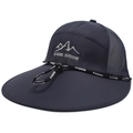 Navy blue outdoor fishing hat with wide brim, breathable mesh and windproof chin strap - Adjustable / Navy Blue