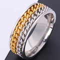 Mens stainless steel spinning ring with double row silver and gold chain design - US 5 / Gold