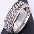 Industrial style stainless steel spinning ring with silver double chain link design - US 5 / Silver