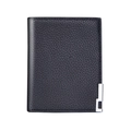 Slim men's bifold wallet in black lychee grain leather with silver L-shaped metal trim - Vertical / Black
