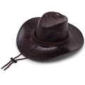 Brown vintage western cowboy hat with leaf texture embossing and windproof rope - Coffee