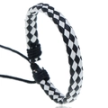 Adjustable braided leather bracelet with black and white checkerboard weave pattern - Black+White