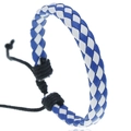 Blue and white woven leather bracelet with adjustable slide knot for men and women - Blue + White