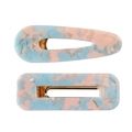 Pink and blue marble acetate hair clip set with gold metal hollow design two pieces - Two-Piece Set / Blue Marble