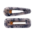 Gray-purple acetate hair clip set with sparkling blue flakes and golden metal base - Two-Piece Set / Grey Glitter