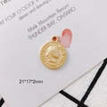 Matte gold vintage coin pendant with female profile relief for DIY jewelry making - 4# (21*17*2mm)