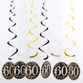 Decorazioni a spirale in PVC per 60 compleanno con pendenti neri, oro e argento - Età 60 Spirali Singole Nero Oro Argento