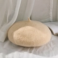Classic wool blend beret in elegant cream white, soft warm texture for autumn winter - M (56-58cm) / Beige