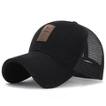 Berretto da baseball nero da uomo con toppa in pelle marrone per sport all'aperto - Regolabile / Nero Con Bordo Caffè