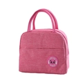 Pink insulated lunch bag with Oxford fabric texture, dual handles, and cartoon panda logo - Rose Red Bear Label Cationic