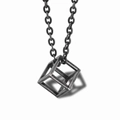 Minimalist 3D hollow cube pendant necklace in vintage dark grey steel finish - 3.0*60 Hammer Cross Chain / Antique Silver