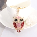 Goldener Eulen-Schlüsselanhänger mit rosa Strass und roter Emaille für Damen - Rot