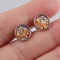 Orange sparkle 8mm stainless steel stud earrings with shimmering glitter texture - Orange (10)