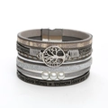 Multilayer leather wrap bracelet with champagne pearls and Tree of Life charm - Gray