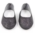 Detailed view of black sequin doll shoes with glitter finish and white inner soles - Black Sequins (SH-0020-3)
