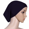 Side view of dark blue mercerized cotton tube cap for women on mannequin head - Black