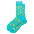 Seeblaue Socken mit orangefarbenem Pizza-Muster aus hochwertiger Strickbaumwolle - Größe 39-45 / Seeblaues Pizza-Muster (A-6429)