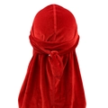 Rear view of red velvet durag showing long tail and seamless premium fabric texture - Adjustable / Red