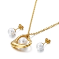 Set gioielli in acciaio inossidabile dorato con ciondolo a cuore e perle bianche - Stile Cuore Oro Perla Bianca (KS114981-Z) / Set Oro (KS114981-Z)