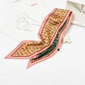 Pink orange and green tricolor silk twilly scarf with black cursive script patterns - Letter Print Dark Green Yellow