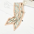 Beige narrow silk scarf with classic red and green stripes and horse bit pattern - Narrow Buckle Beige